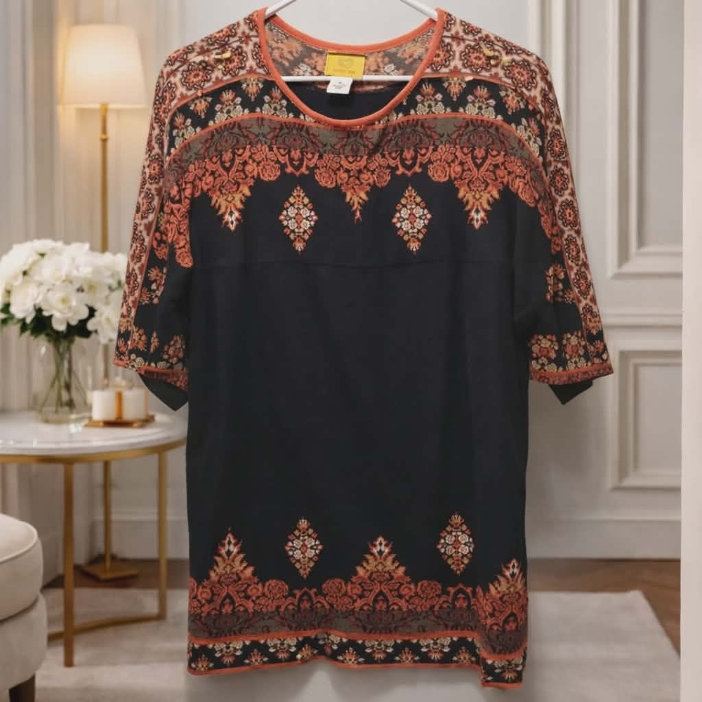 Ruby Rd. Size Medium Black And Orange Patterned T… - image 1